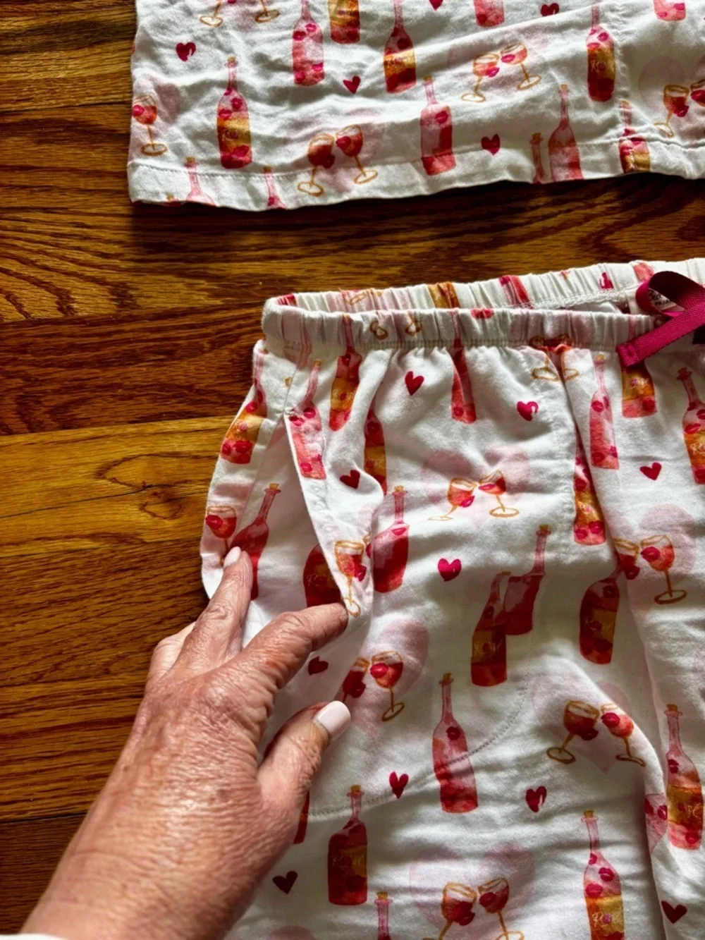 BedHead Be Mine Pajama Set with Pink Coral Hearts and Champagne Bottle Motif